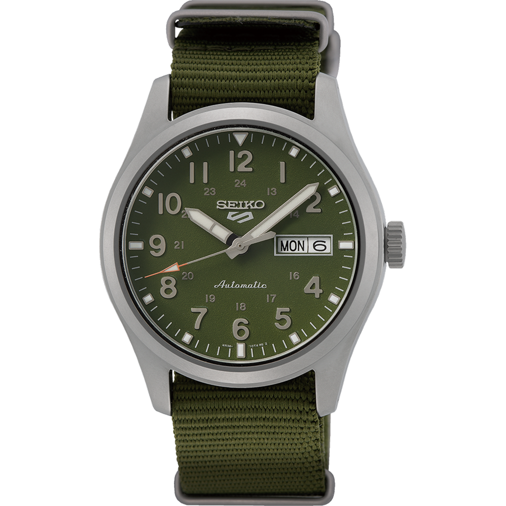 Seiko 5 Sports 39.4 MM Day-Date Automatic SS Green Nylon Band Watch - SRPG33K1