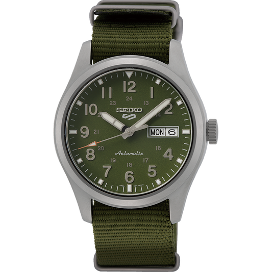 Seiko 5 Sports 39.4 MM Day-Date Automatic SS Green Nylon Band Watch - SRPG33K1