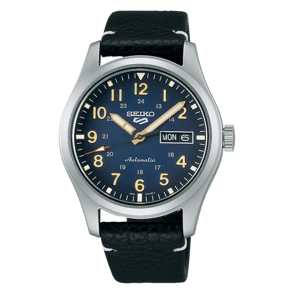 Seiko 5 Sports 39.4 MM Day-Date Automatic SS Leather Band Blue Watch - SRPG39K1