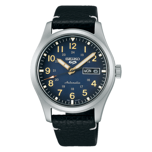 Seiko 5 Sports 39.4 MM Day-Date Automatic SS Leather Band Blue Watch SRPG39K1