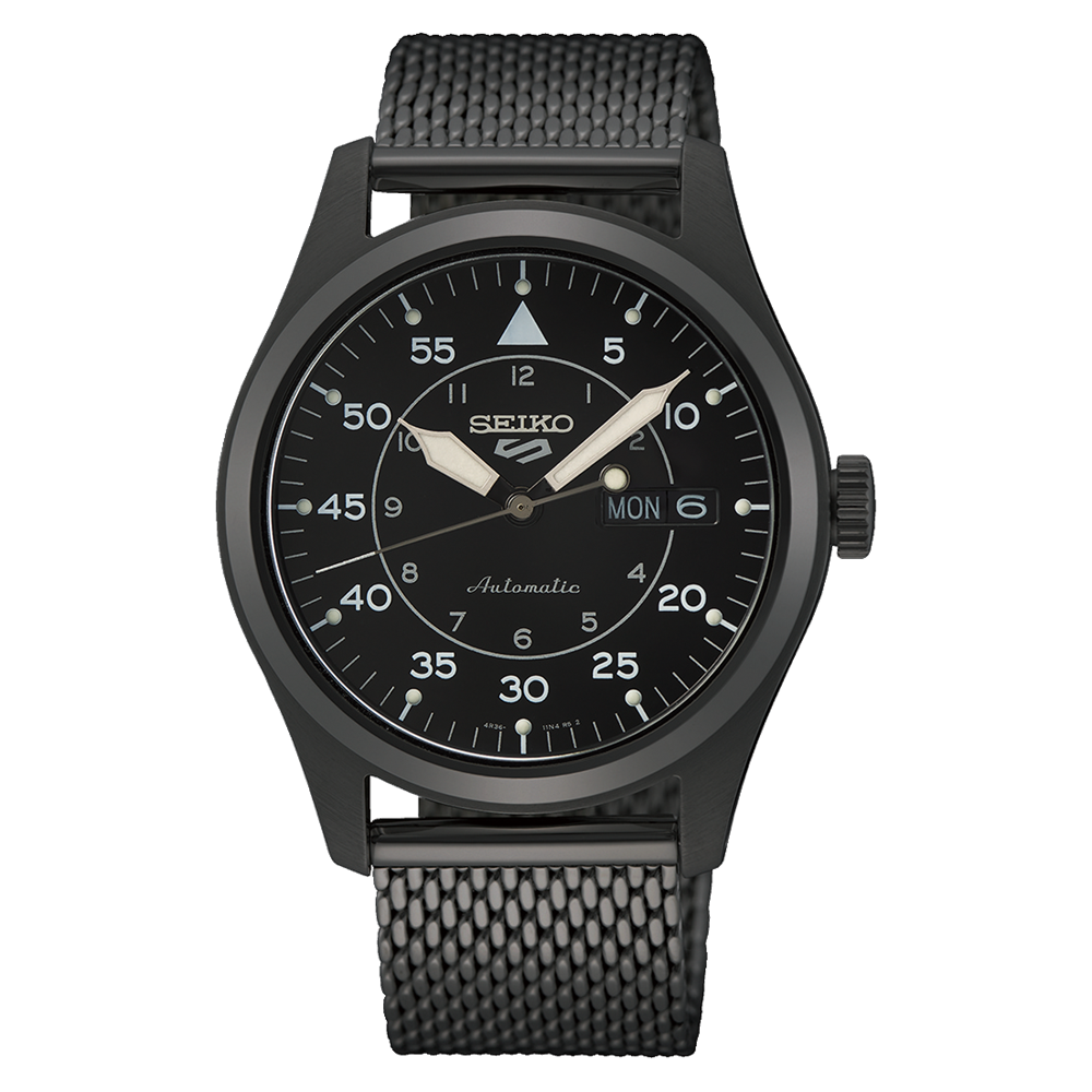 Seiko 5 Sports 39.4 MM Automatic Mesh Strap Black IP SS Watch - SRPH25K1
