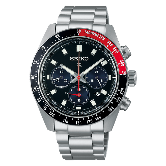 Seiko Prospex Speedtimer 41.4 MM Solar SS Black Dial Watch SSC915P1