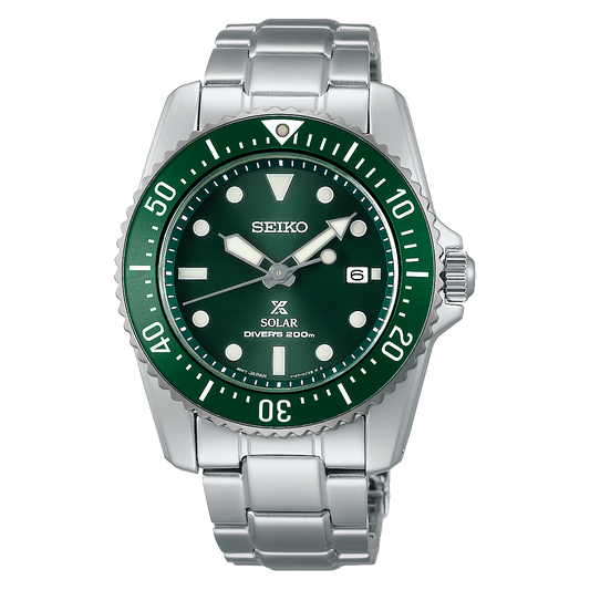 Seiko Prospex Compact Solar Diver 38.5 MM SS Green Dial Watch SNE583P1