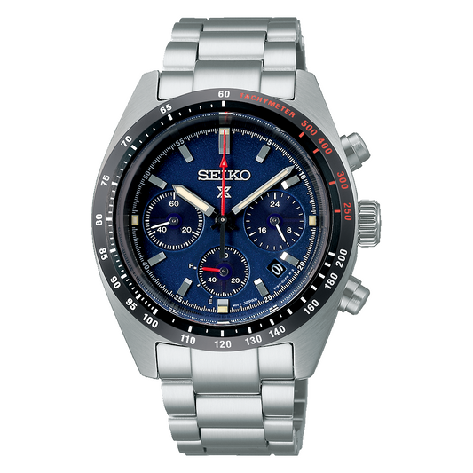 Seiko Porspex Chronograph Speedtimer Blue Dial Solar 39 MM SS Watch - SSC815P1