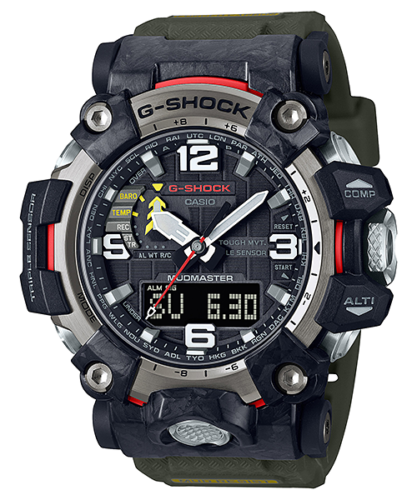 Casio G-Shock Mudmaster Tough Solar Black Red Carbon Core 54.4 MM Watch GWG-2000-1A3