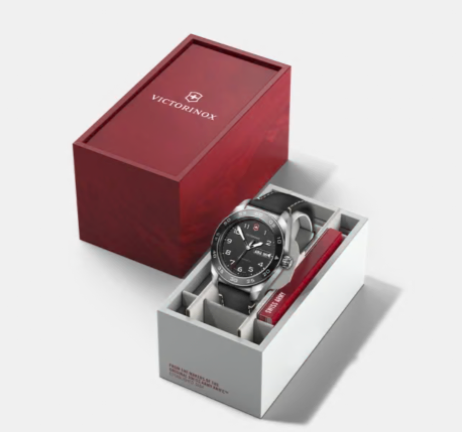 Victorinox Swiss Army Quartz 42 MM Leather SS Black Dial Watch 242041