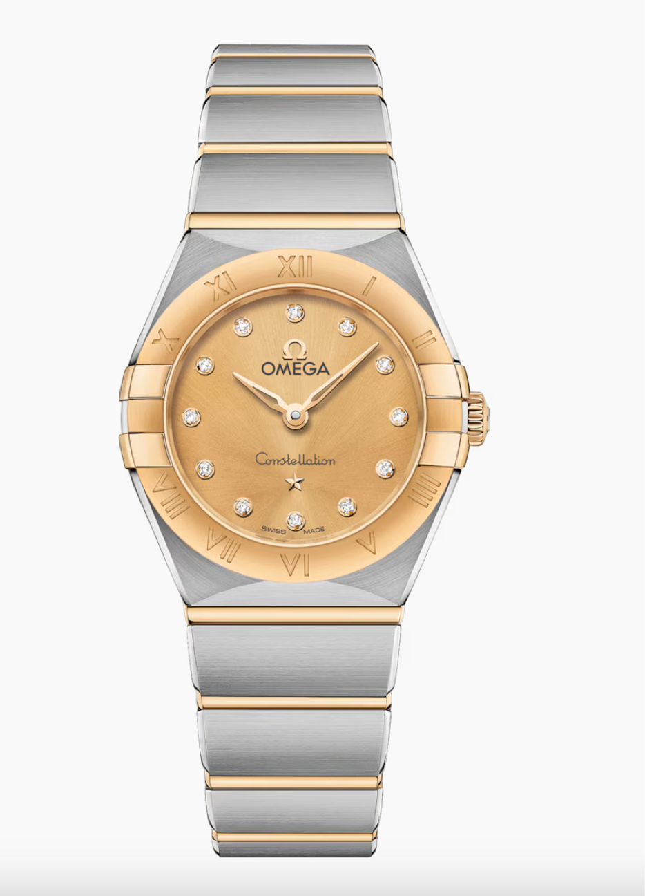 Omega Constellation 25 MM Yellow Gold On Steel Yellow Dial Watch 131.20.25.60.58.001