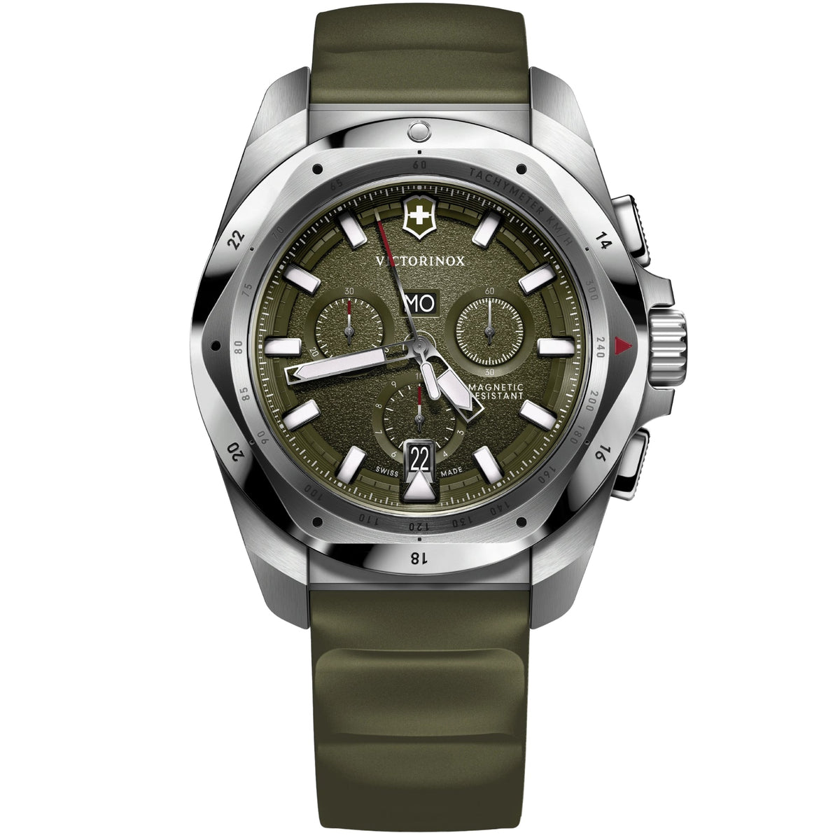Victorinox I.N.O.X. Chronograph 43mm Green Dial Green Rubber Watch 242081