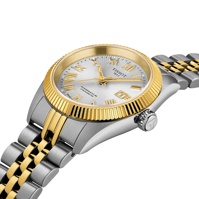 Tissot Ballade 30 mm T156.208.22.033.01 silver dial and fluted bezel detail