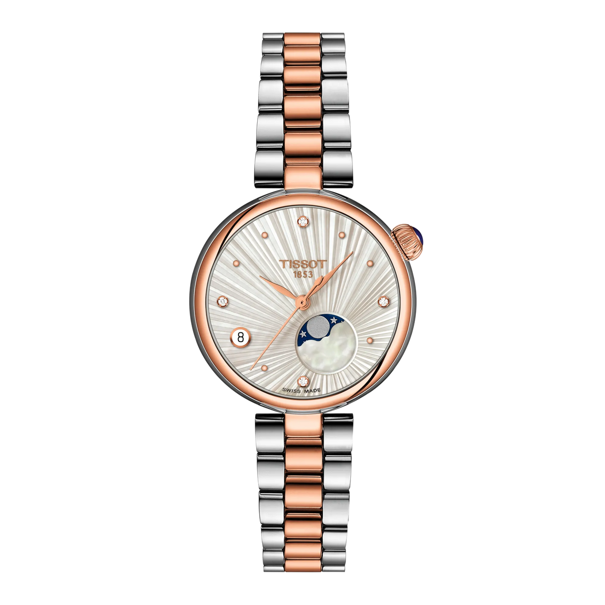 Tissot Desir Moonphase Rose Gold 29.6 MM Diamond Silver Dial Watch T152.223.22.036.00