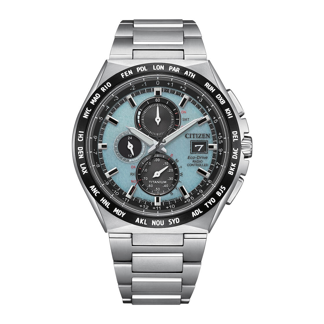 CITIZEN ECO-Drive 43.5 MM Stainless Steel Light Blue Dial Watch AT8238-84M