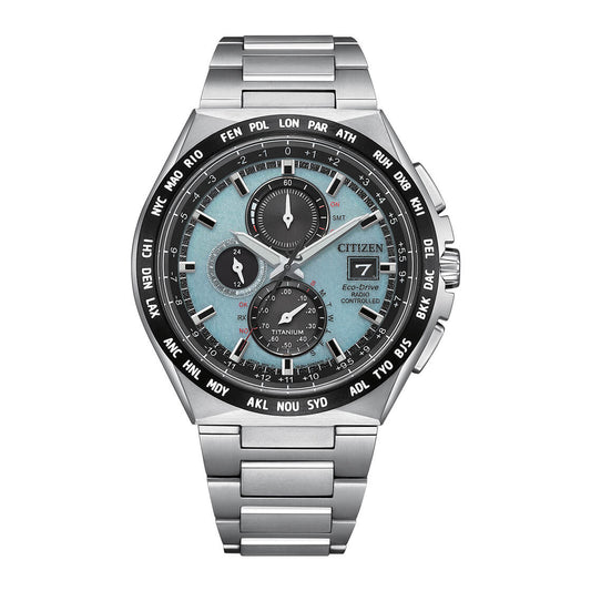 CITIZEN ECO-Drive 43.5 MM Stainless Steel Light Blue Dial Watch AT8238-84M