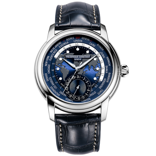 Frederique Classic Worldtimer Manufacture Automatic 42 MM SS Navy Dial Watch FC-718NWM4H6