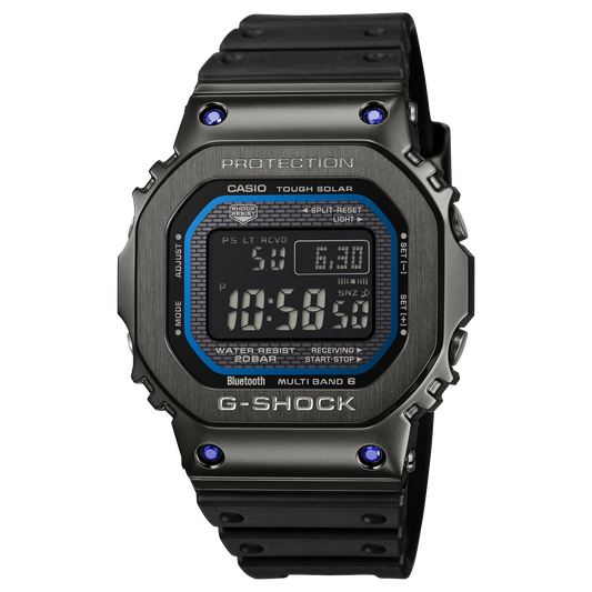 Casio G-Shock GMW-B5000SB-1A2 Full Metal black IP watch with four blue sapphires on the bezel