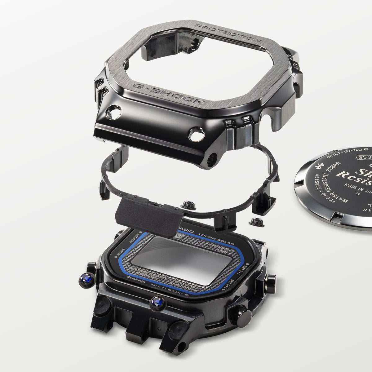 Casio G-Shock GMW-B5000SB-1A2 shock-resistant sapphire mounting detail