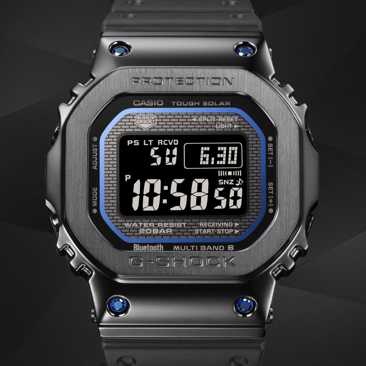 Casio G-Shock GMW-B5000SB-1A2 inverted LCD display and black urethane band