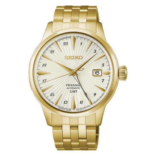 Seiko Presage Cocktail Time GMT HCB004J1 40.5mm champagne dial gold-toned watch
