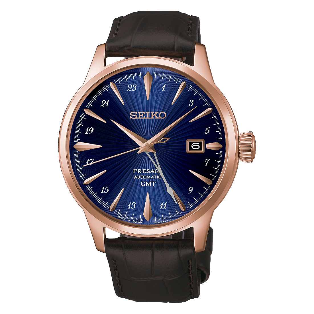 Seiko Presage Cocktail Time GMT HCB005J1 40.5mm deep blue dial rose-gold-toned watch