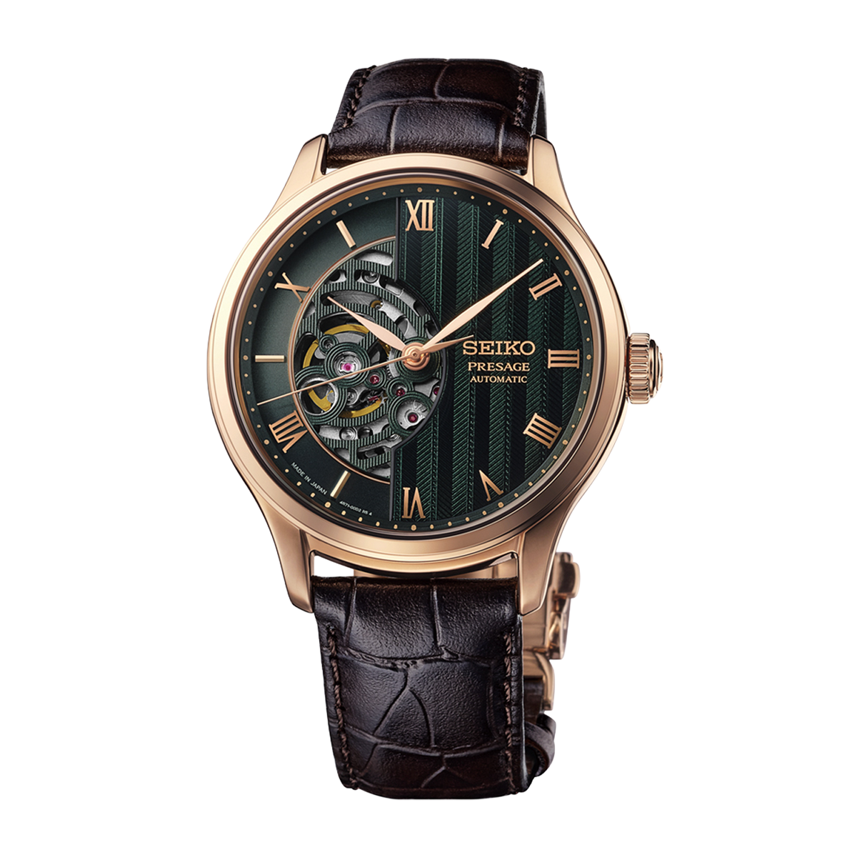 Seiko Presage Japanese Garden HCB007J1 41.8mm Twilight Green semi-skeleton watch