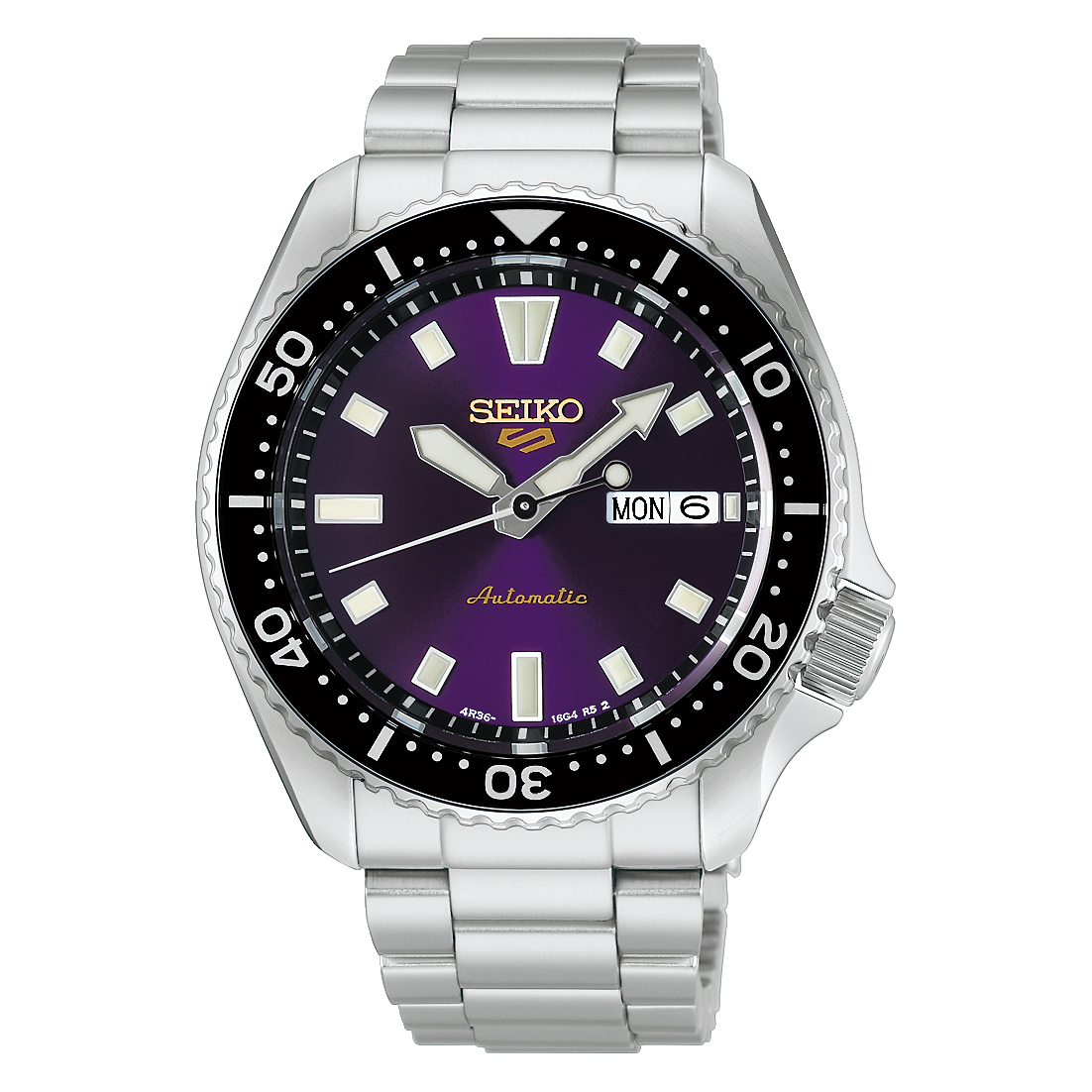 Seiko 5 Sports Field HDB003K1 Edo purple dial watch on stainless steel bracelet