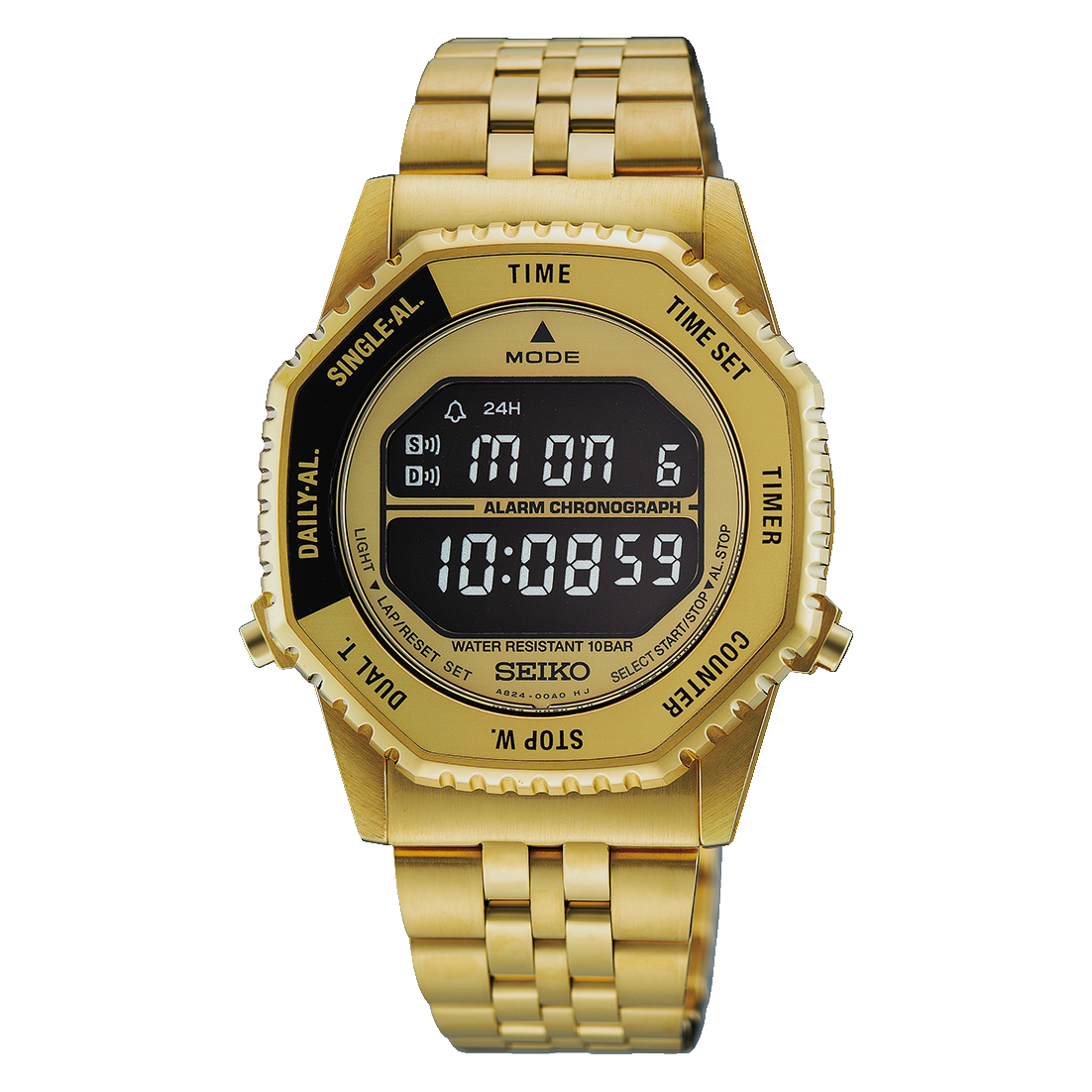 *PRE-ORDER* Seiko Rotocall Reissue Gold Tone Digital Hexagon 37 MM SS Watch HFL003P1
