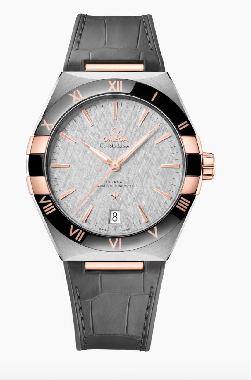 Omega Constellation 41 MM Steel - Sedna™ Gold On Leather Strap Rhodium-Grey Dial Watch 131.23.41.21.06.001
