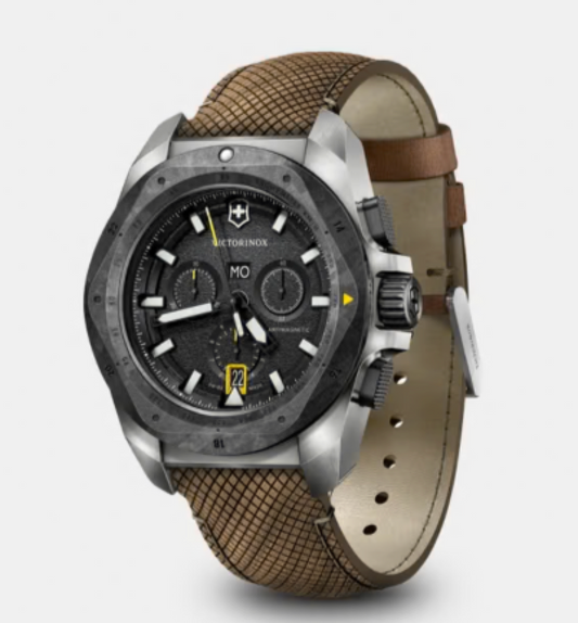 Victorinox I.N.O.X. Chronograph 43 MM Brown Bracelet Black Dial Watch 241988.1