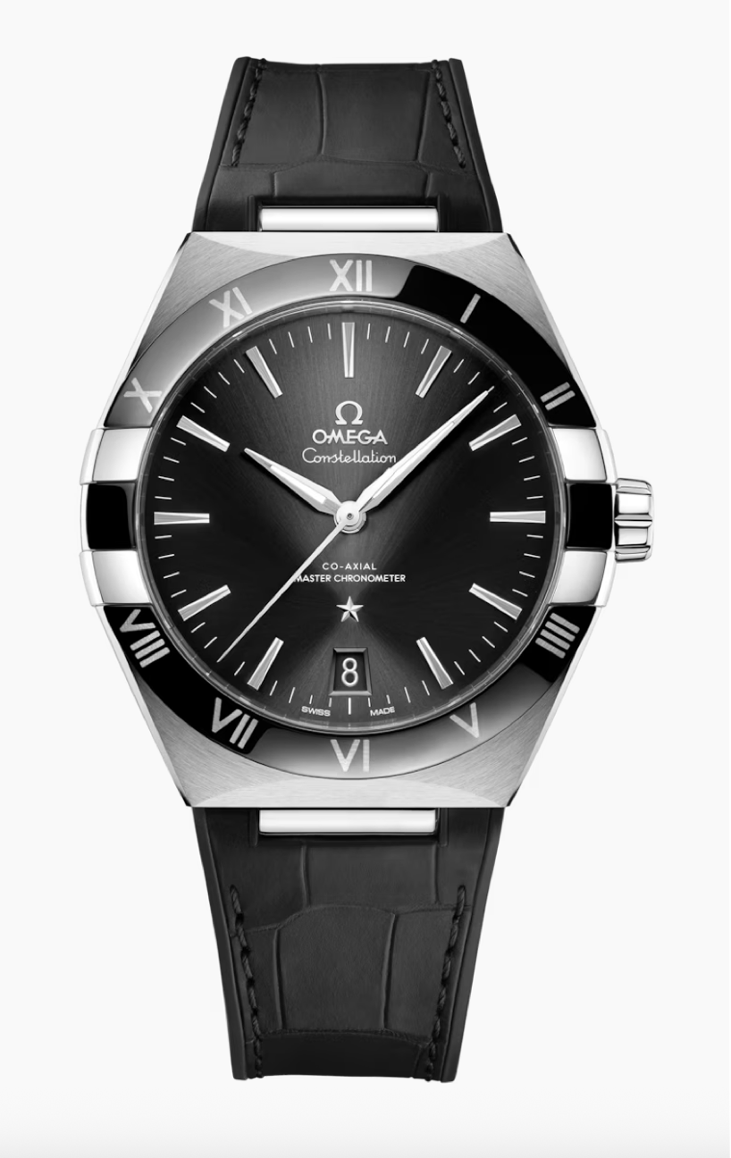 Omega Constellation 41 MM Steel On Leather Strap Sun-Brushed Black Dial Watch 131.33.41.21.01.001