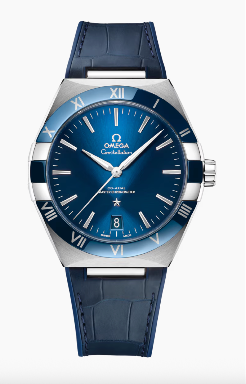 Omega Constellation 41 MM Steel On Leather Strap Sun-Brushed Blue Dial Watch 131.33.41.21.03.001
