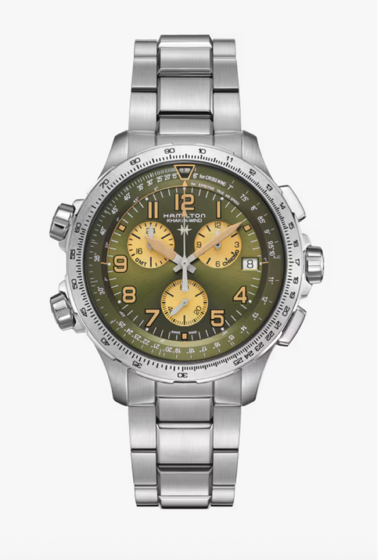 Hamilton Khaki Aviation X-Wind GMT Chrono Quartz 46 MM Green Dial Watch H77932160