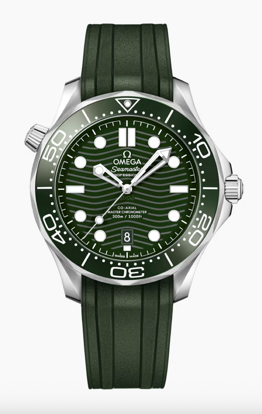 Omega Seamaster Professional Diver 300M 42 MM Steel On Rubber Green Dial Watch 210.32.42.20.10.001
