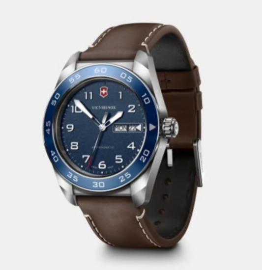 Victorinox Swiss Army Quartz 42 MM Leather SS Blue Dial Watch 242040