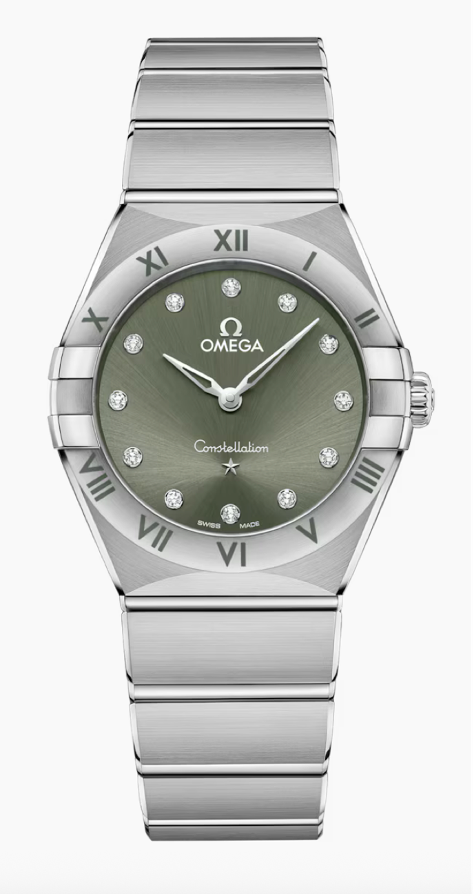 Omega Constellation 28 MM Steel On Steel Quartz Green Matcha Dial Watch 131.10.28.60.60.001
