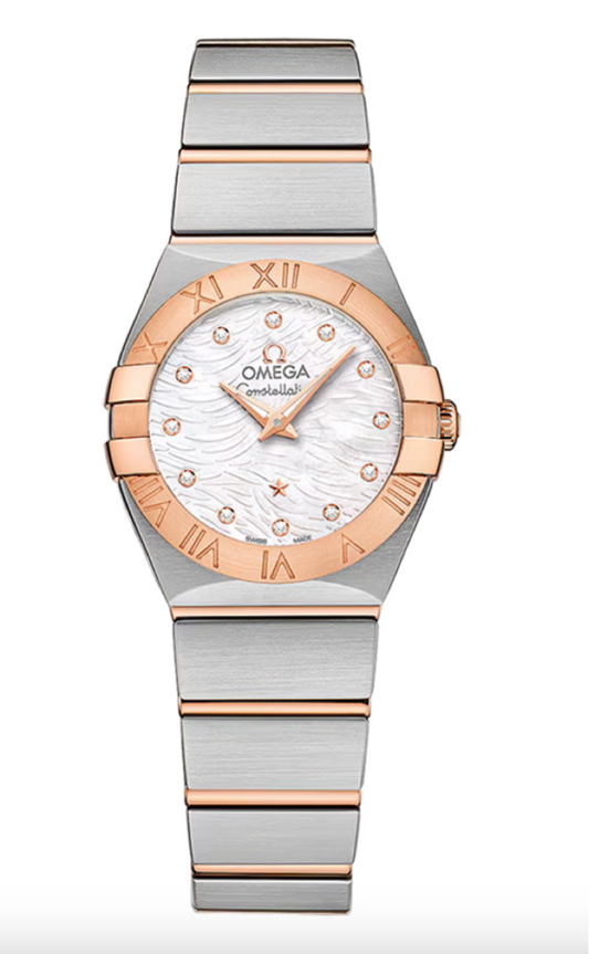 Omega Constellation 24 MM Red Gold On Steel White Dial Watch 123.20.24.60.55.007