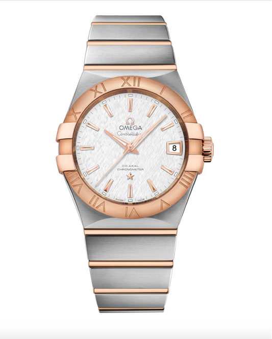 Omega Constellation 38 MM Red Gold On Steel Silver Dial Watch 123.20.38.21.02.007