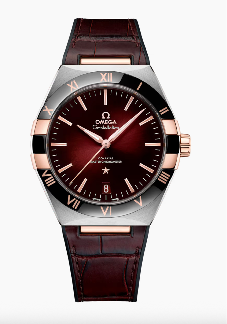 Omega Constellation 41 MM Steel On Leather Strap Red Dial Watch 131.23.41.21.11.001