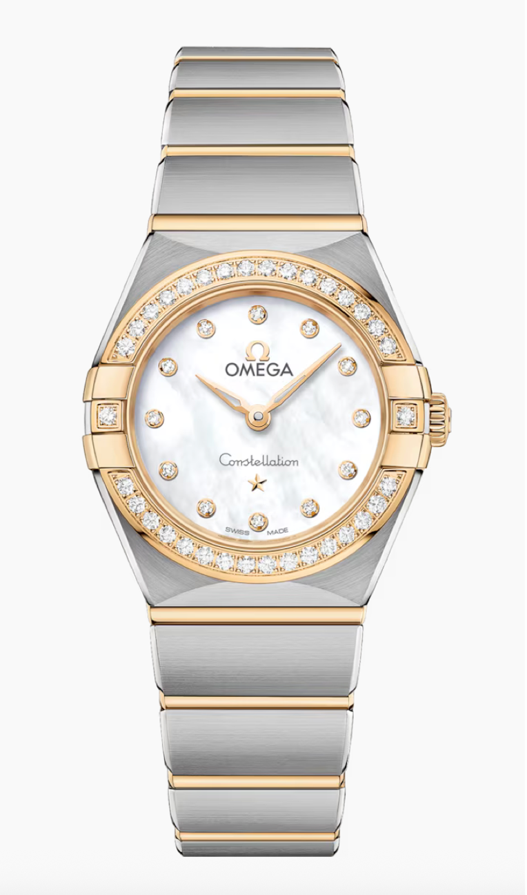 Omega Constellation 25 MM Yellow Gold On Steel White Mother-Of-Pearl Dial Watch 131.25.25.60.55.002