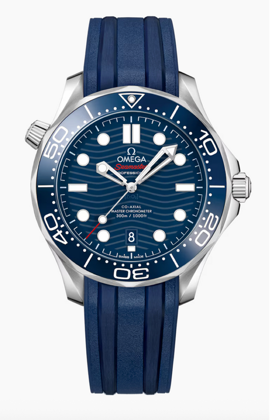Omega Seamaster Professional Diver 300M 42 MM Steel On Rubber Strap Blue Dial Watch 210.32.42.20.03.001
