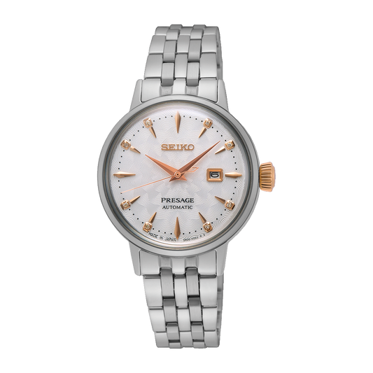 Seiko Presage Cocktail Time Automatic 30.3 MM Stainless Steel White Dial Watch SRE009J1