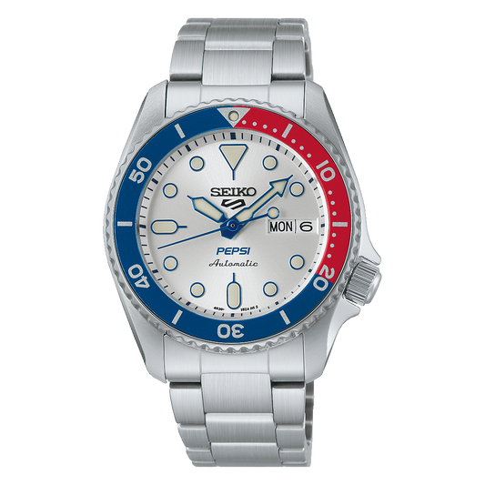 Seiko 5 Sports x Pepsi® Limited Edition 38 MM SS Silver Dial Watch SRPL99K1