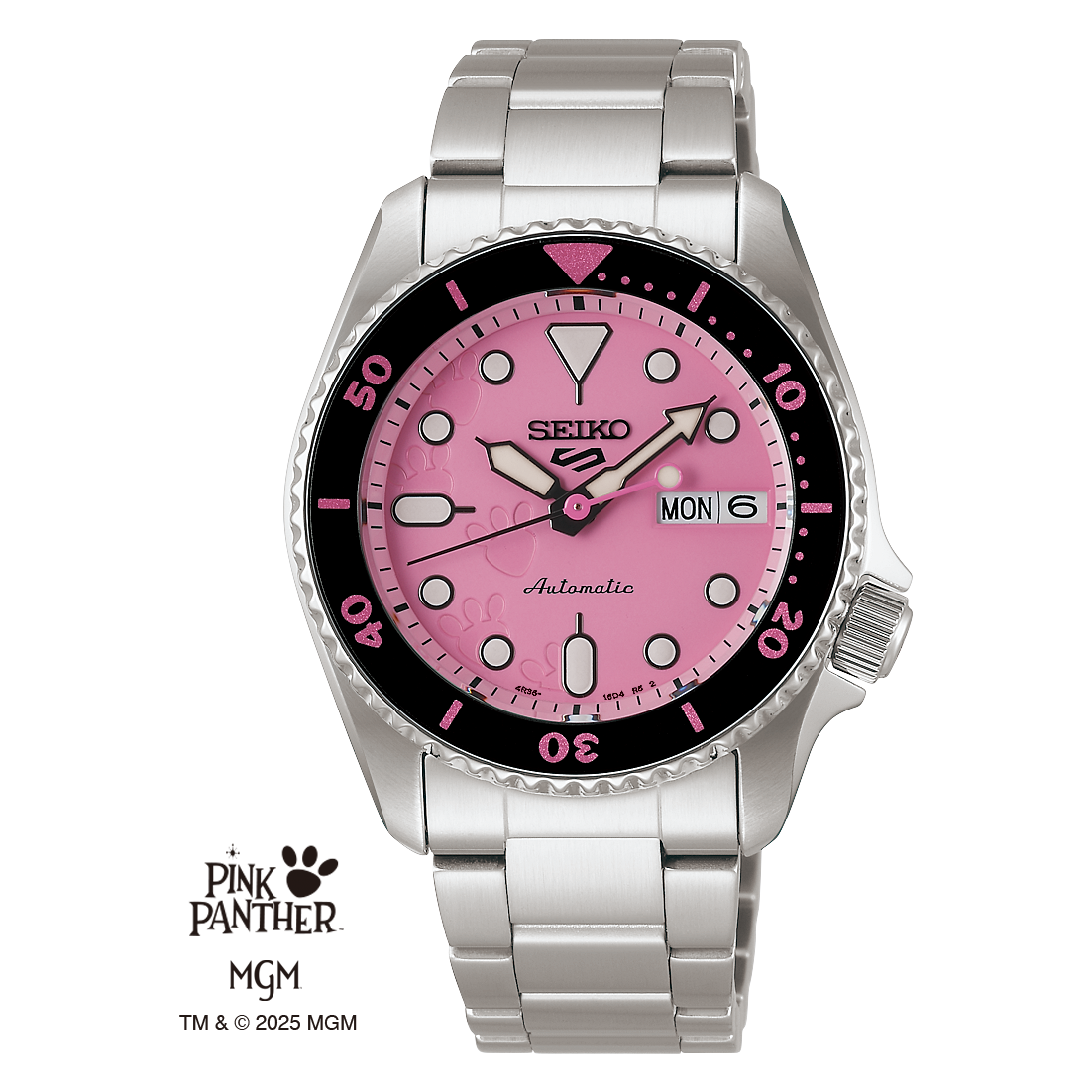 Seiko 5 Sports SKX Series Pink Panther LE of 9,999 Pieces 38 MM SS Pink Dial Automatic Watch SRPM07K1