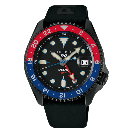 Seiko 5 Sports x Pepsi® Limited Edition 38 MM SS Black Dial Watch SSK047K1