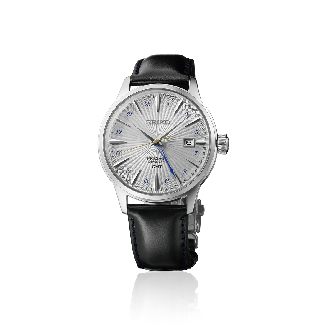 Seiko Presage Cocktail Time 40.5 MM Automatic GMT Silver Dial Watch SSK049J1