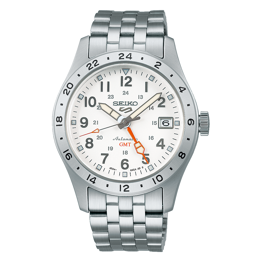 Seiko 5 Sports Field Series 39.4 MM Automatic SS GMT White Dial Watch SSK059K1