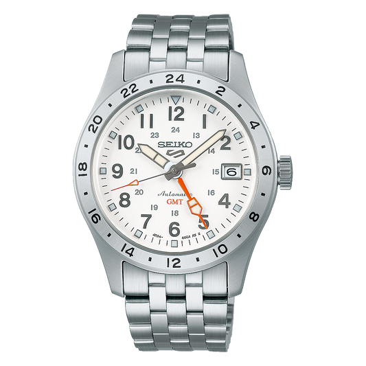 Seiko 5 Sports Field Series 39.4 MM Automatic SS GMT White Dial Watch SSK059K1