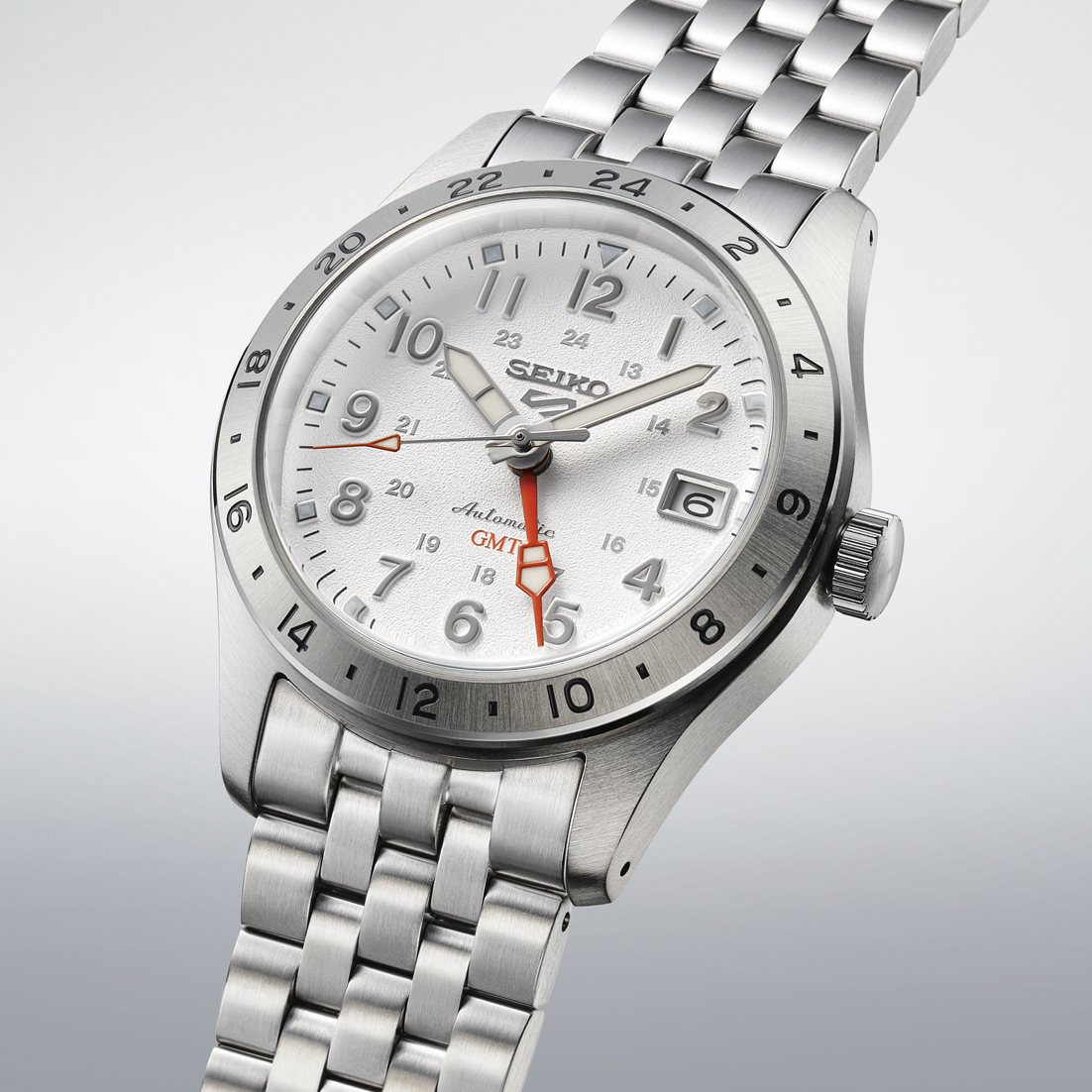 Seiko 5 Sports Field Series 39.4 MM Automatic SS GMT White Dial Watch SSK059K1