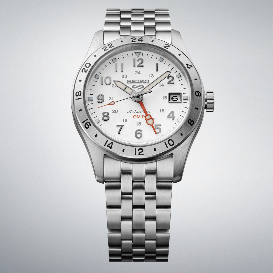 Seiko 5 Sports Field Series 39.4 MM Automatic SS GMT White Dial Watch SSK059K1