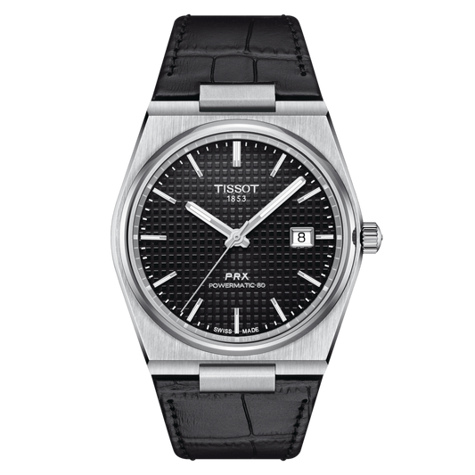 TISSOT PRX POWERMATIC 80 SS 40 MM BLACK LEATHER STRAP BLACK DIAL AUTOMATIC WATCH T137.407.16.051.00