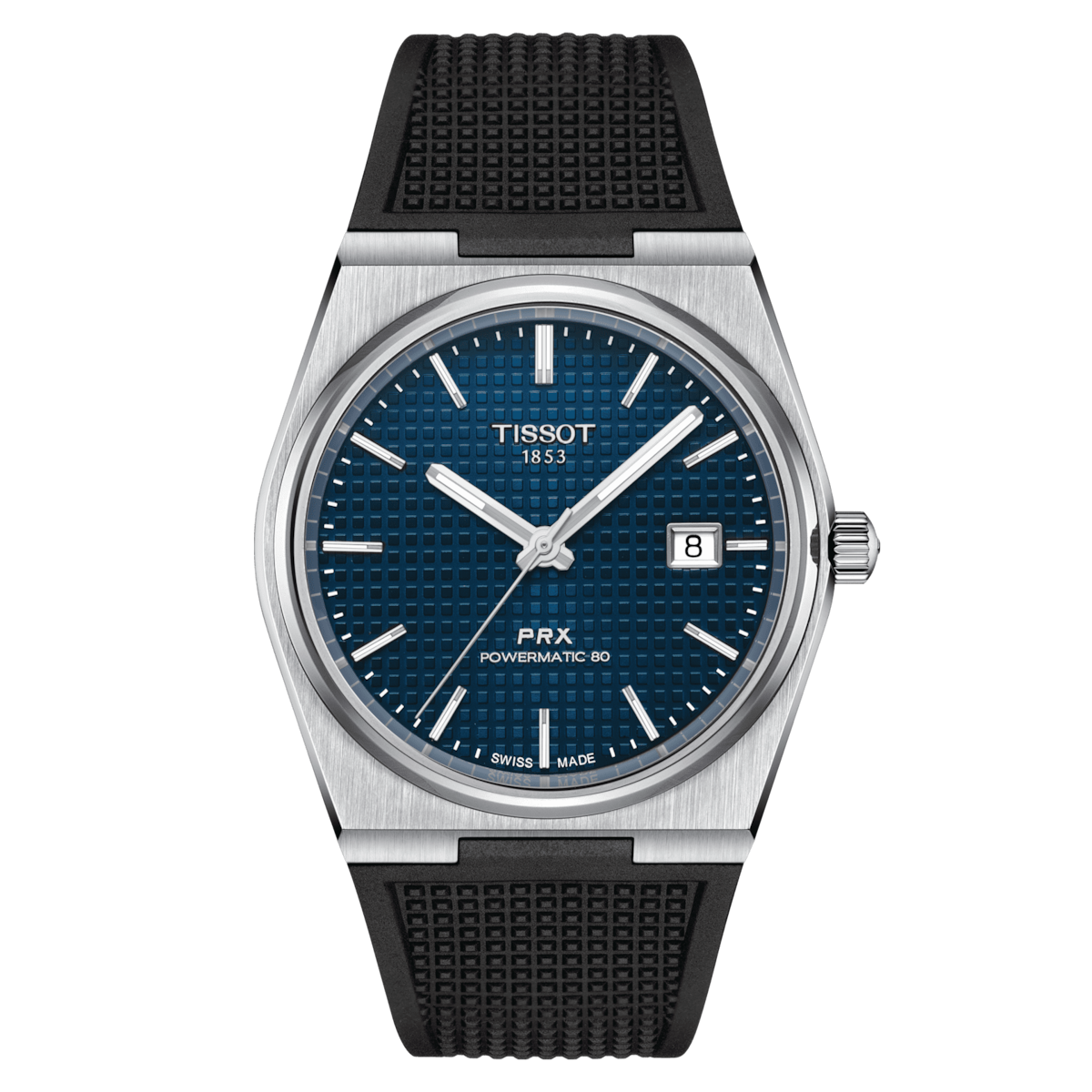 TISSOT PRX POWERMATIC 80 SS 40 MM BLACK RUBBER STRAP BLUE DIAL AUTOMATIC WATCH T137.407.17.041.00