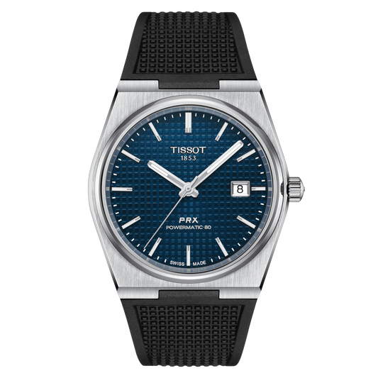 TISSOT PRX POWERMATIC 80 SS 40 MM BLACK RUBBER STRAP BLUE DIAL AUTOMATIC WATCH T137.407.17.041.00